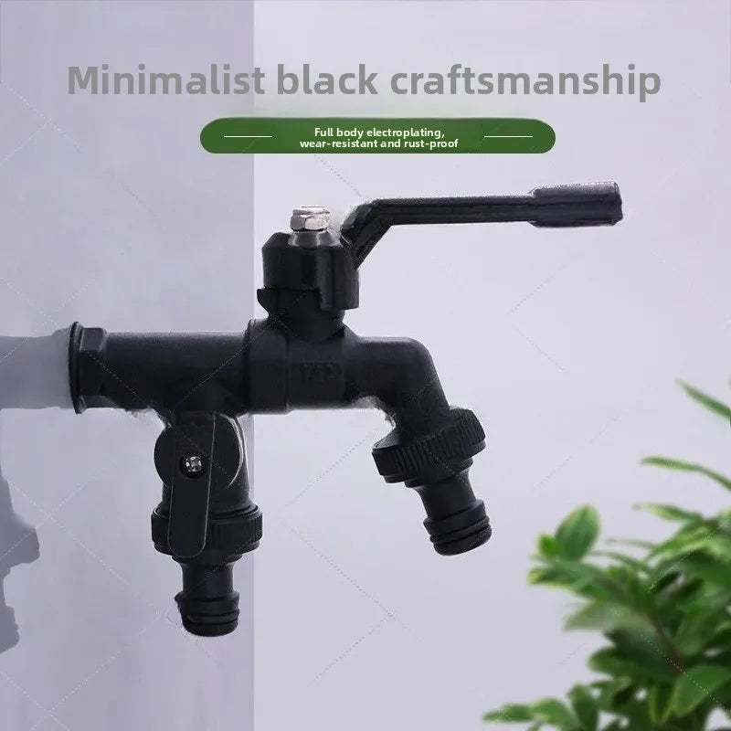 Black Faucet Outdoor Garden Anti-Freeze Bibcocks With Dual Outlet For Washing Machine 1/2 Inch Outdoor Hose Faucet Garden Oasis Select DN15