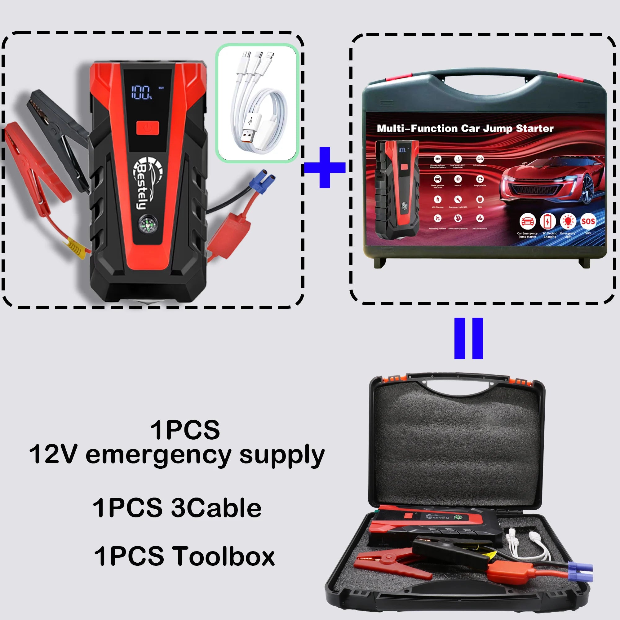 Jump Starter Power Bank 12V Booster for Car Start 3000A Battery Quick Charger Portable Auto Starting Device Powerbank Oasis Select 1PCS starter and box 1