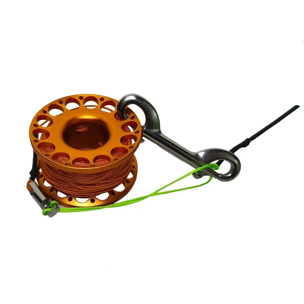 30M Aluminum Alloy Scuba Diving Spool Finger Reel with Stainless Steel double ended hook Cave Tech Wreck Diving Finger Reel Oasis Select Orange-Orange 30M