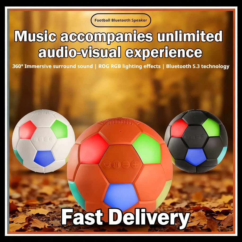 Football-Shaped RGB Bluetooth 5.3 Speaker – 360° Surround