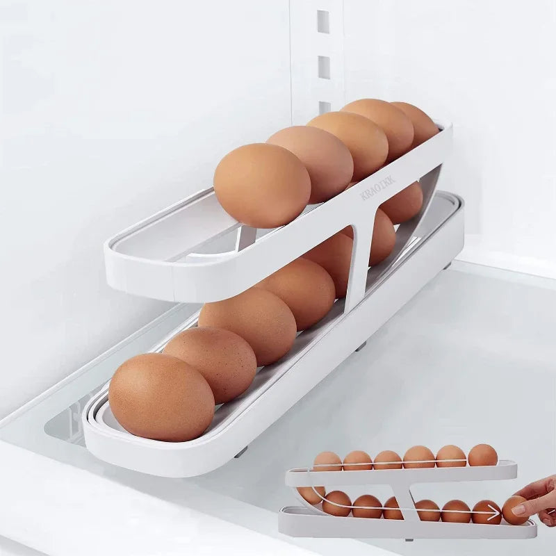 Automatic Rolling Egg Holder Rack Fridge Storage Box Egg Container Kitchen Refrigerator Egg Dispenser Fridge Organizer Oasis Select