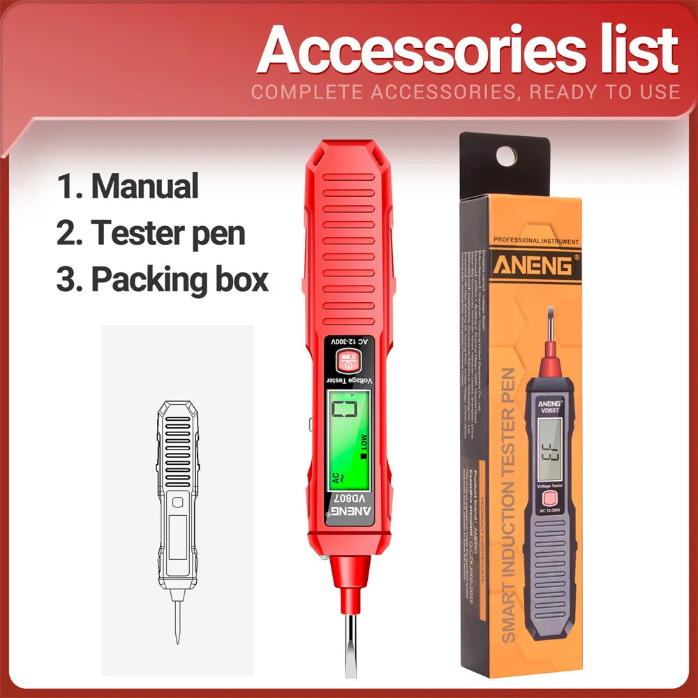 Non-contact Voltage Detector Pen AC 12-300V Smart High Precision Voltage Tester Pen Digital Display Circuit Break Finder Oasis Select Red