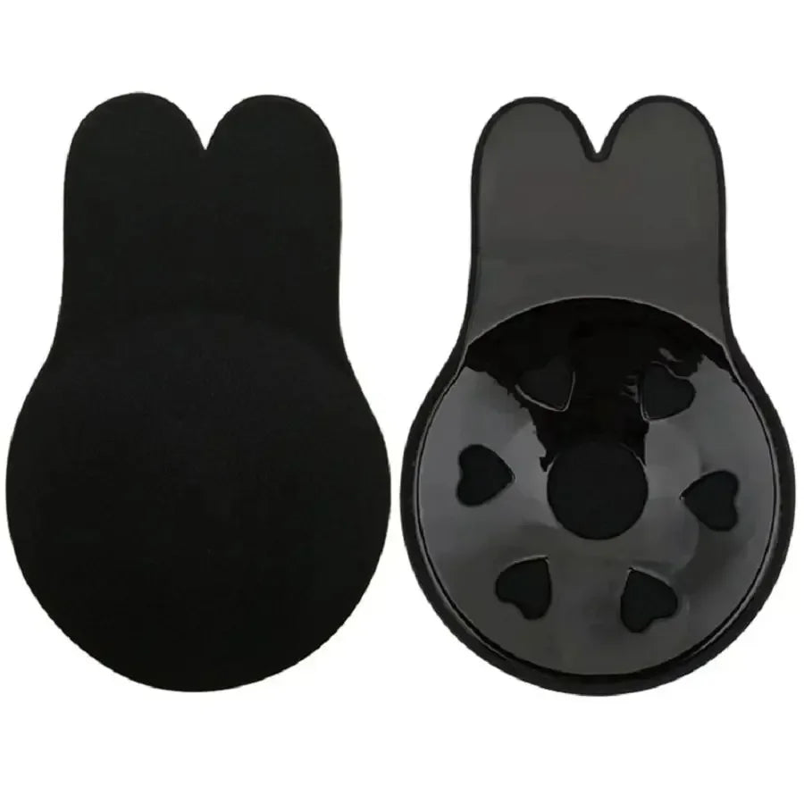 Women push up bras self adhesive silicone strapless invisible bra reusable sticky breast lift tape rabbit nipple cover bra pads Oasis Select Black 1pair 11cm