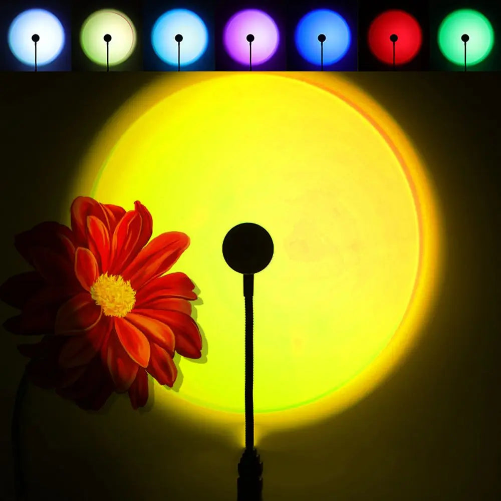 7 Colors Sunset Lamp USB Powered Rainbow Projector Lamp Bedroom Atmosphere Night Light 14 Modes Photography Background Lights Oasis Select