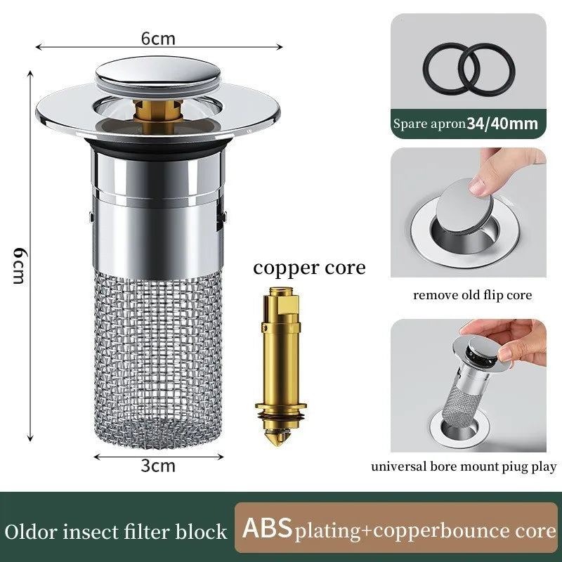 Stainless Steel Floor Drain Filter Washbasin Plug Anti Odor Pop-Up Bounce Core Basin Stopper Hair Catcher Shower Sink Strainer Oasis Select New -short