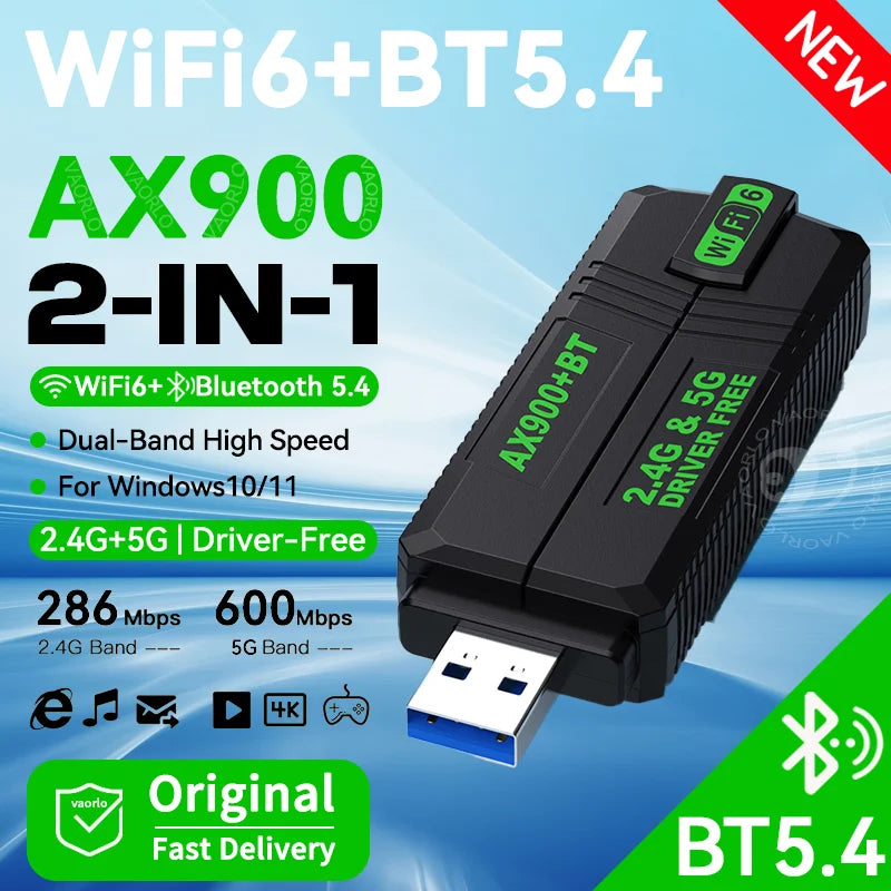 AX900 WIFI6 USB Adapter Bluetooth 5.4 Wireless Adapter Dual Band 2.4G+5GHz 900Mbps USB 3.0 Wireless Card Receiver For WIN10/11 Oasis Select