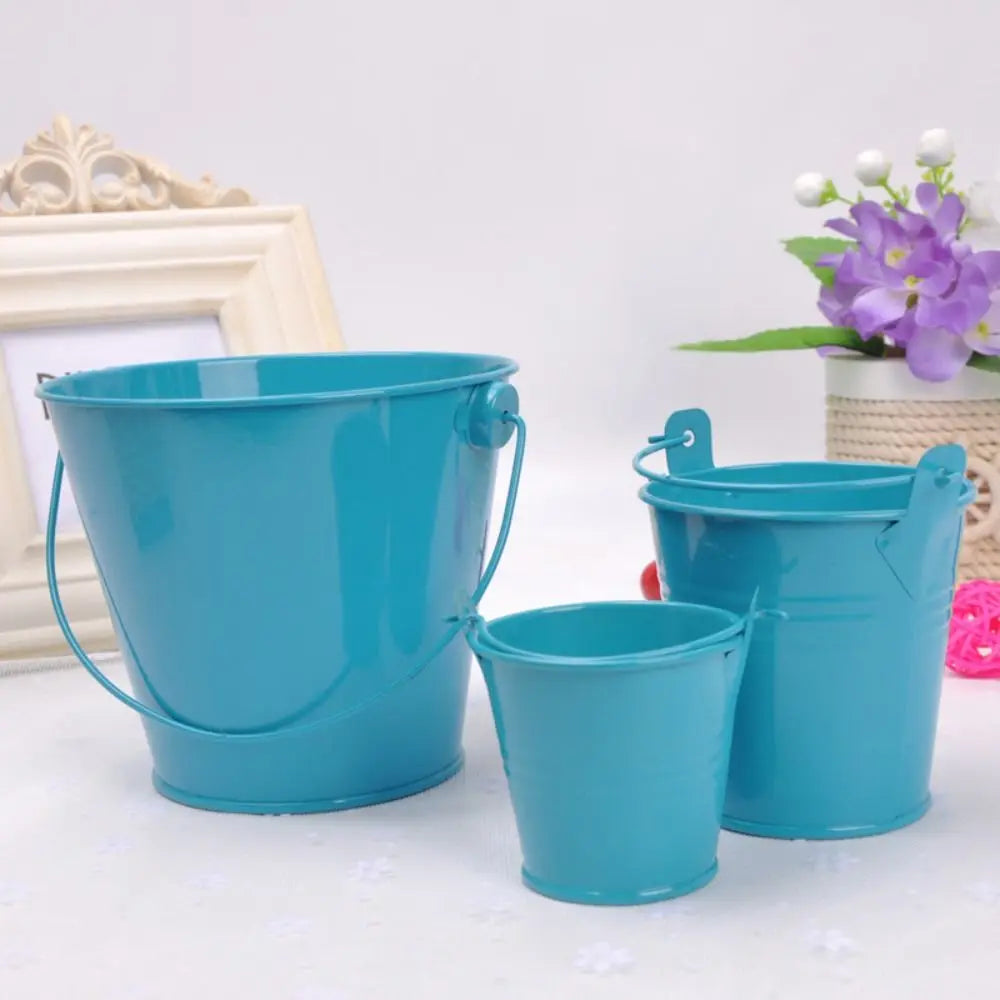 Vintage Tinplate Iron Flower Pot Pastoral Hook Flower Barrel Miniatures Iron Art Mini Tinplate Water Bucket Garden Supplies Oasis Select Lake Blue M
