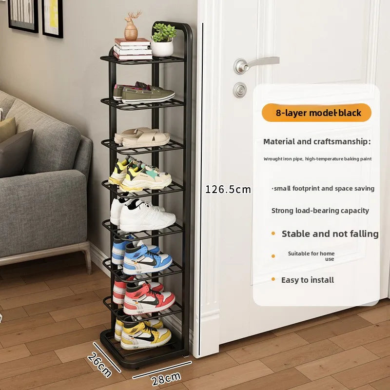 Wrought iron shoe rack, simple multi-layer dust-proof shoe cabinet, narrow and mical corner shoe rack in dormitory Oasis Select 8-Elegant Black