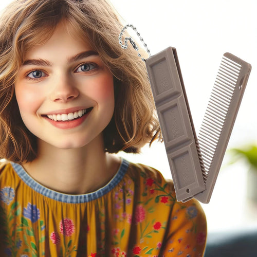 2 in 1 Foldable Hair & Makeup Comb, Chocolate-Shape Folding Comb with Mirror Portable Massage Comb Brush for Travel Hair Styling Oasis Select