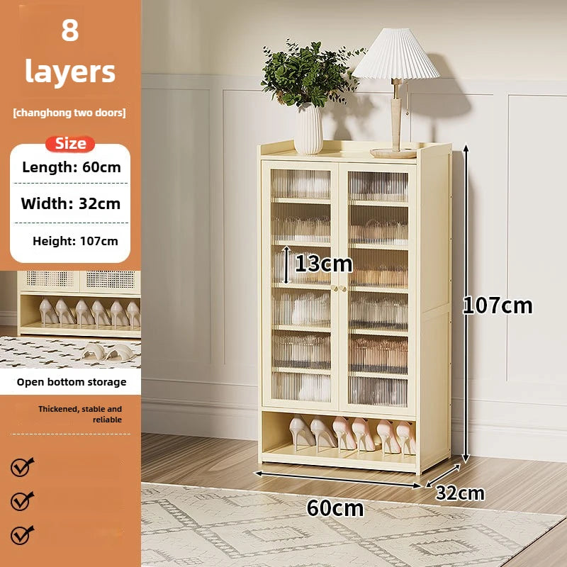 Multi-functional Shoe cabinet Household multi-layer shoe rack Entrance cabinet Large capacity storage dust aisle Oasis Select Milky white Q