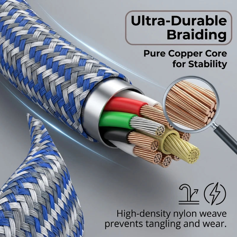 USB To Type-C Nylon Data Cable Supports 10A Ultra-Fast Charging 1m/3m Pptional Both Electrical Charging And Data Transmission Oasis Select