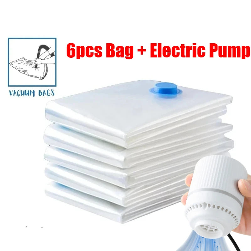 6PCS Vacuum Bag With Valve or Pump for Clothes Storing Large Plastic Compression Empty Bag Travel Accessories Storage Container Oasis Select 6PcsBag-Electric Pum M