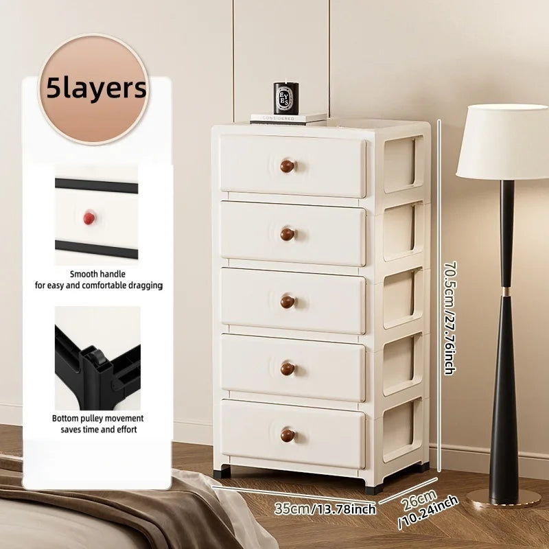 13.8 Inch Drawer Storage Cabinet,3-6 Tier with Bottom Wheels,Large Capacity Multi-Color Combos for Clothes/Snacks/Toys Oasis Select 5-White-Brown