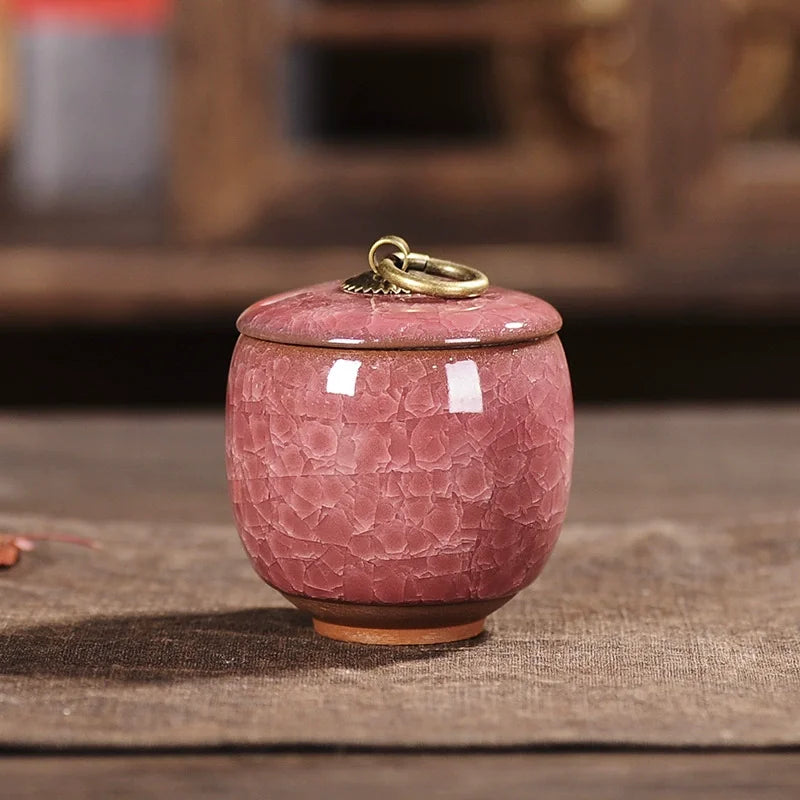 Ceramic Caddies Tea Container Coffee Canister Porcelain Tea Caddy Tea Storage Box Container Oasis Select Rose red 6.3x7.3cm