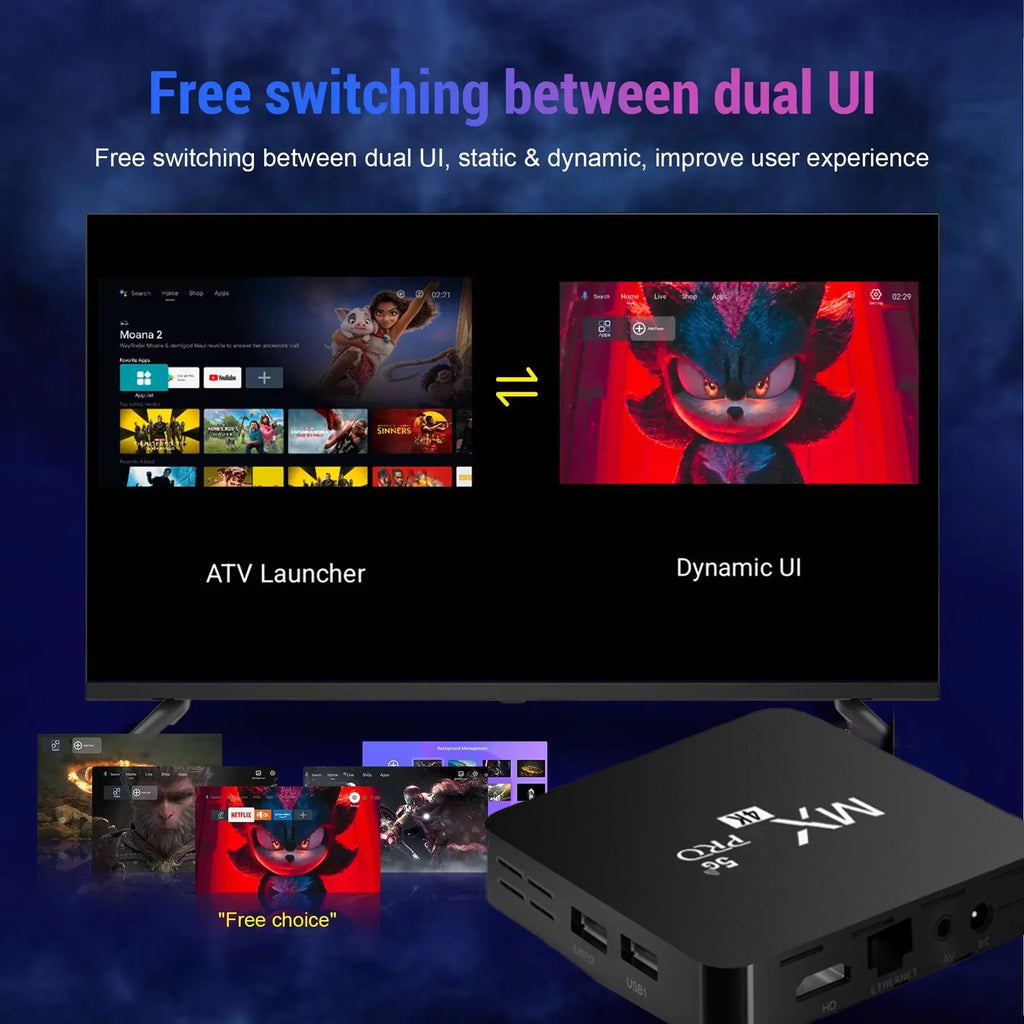 2026 New Smart TV Box Android 14 WiFi 6 BT 5.4 Dual UI Interface 4K Ultra HD Smart Media Player EU plug Oasis Select