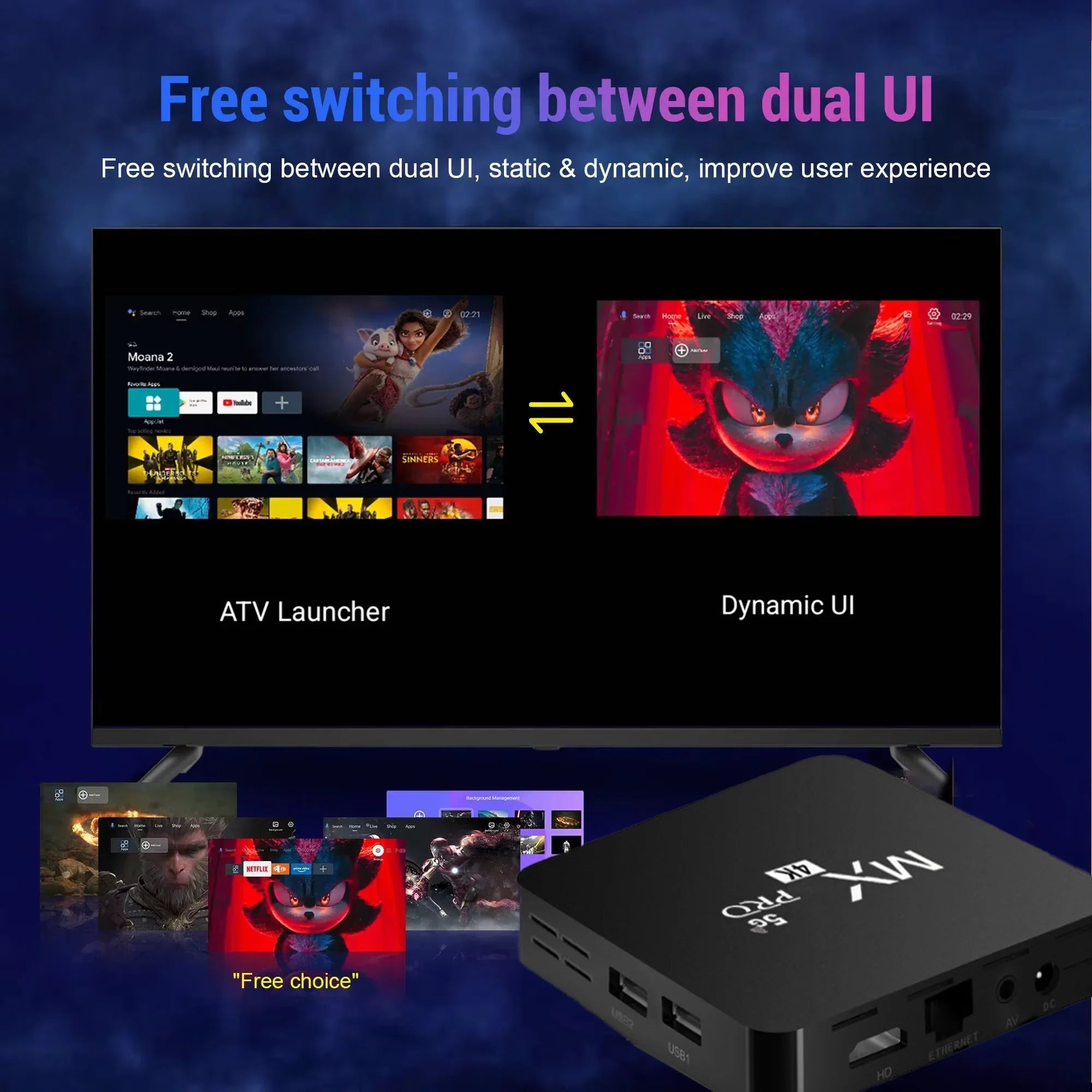 2026 New Smart TV Box Android 14 WiFi 6 BT 5.4 Dual UI Interface 4K Ultra HD Smart Media Player EU plug Oasis Select