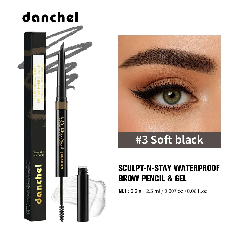 2 IN 1 Waterproof Brow Pencil & Gel Sweat Resistant Long Lasting Eyebrow Makeup Natural Smudge Proof Lifting Eyebrow Cosmeti Oasis Select 03 Soft Black