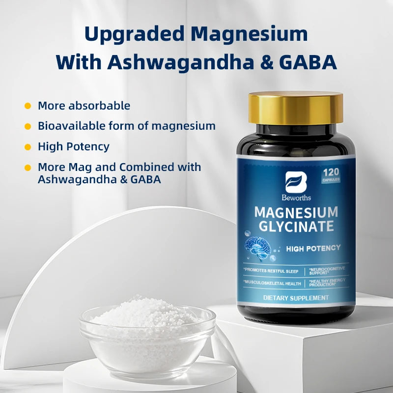 BEWORTHS Magnesium Supplement Contains Ashwagandha and GABA Help Sleep Support Muscul,Bone and Mood Health Energy Support Oasis Select
