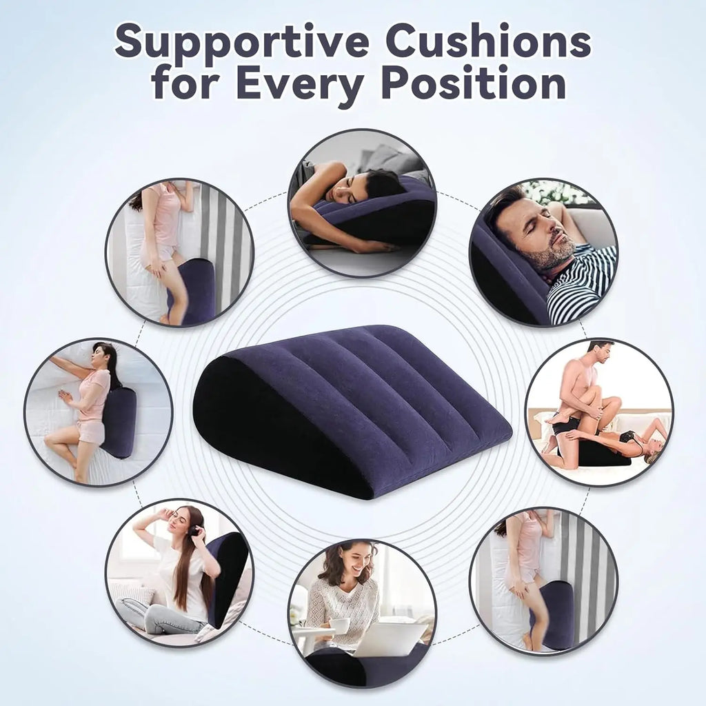 Inflatable Wedge Pillow Purple Ergonomic Back Support Cushion with Pump Portable Travel Bed Rest Leg Elevator Home Office Oasis Select