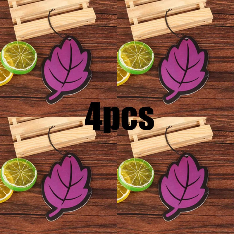 1/2/3/4Pcs Car Air Freshener Natural Scented Tea Paper Auto Hanging Vanilla Perfume Fragrance Leaf Shape Car Interior Oasis Select 4pcs-purple
