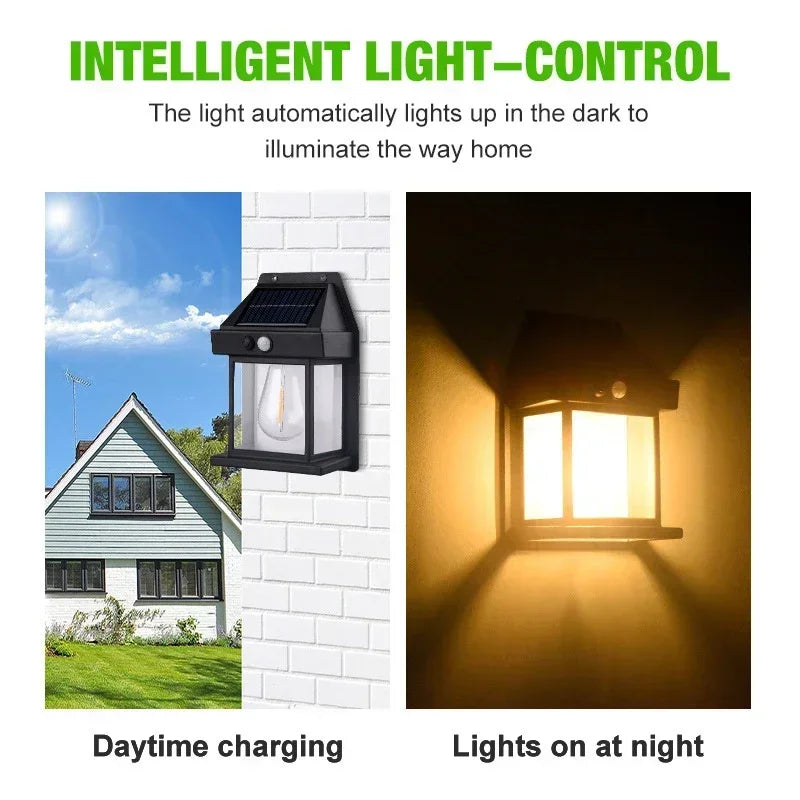 LED Solar Light Waterproof Wall Lamp Motion Sensor Courtyard Garden Lighting Decoration Sunlight Solar Power Yard Tungsten Lamp Oasis Select