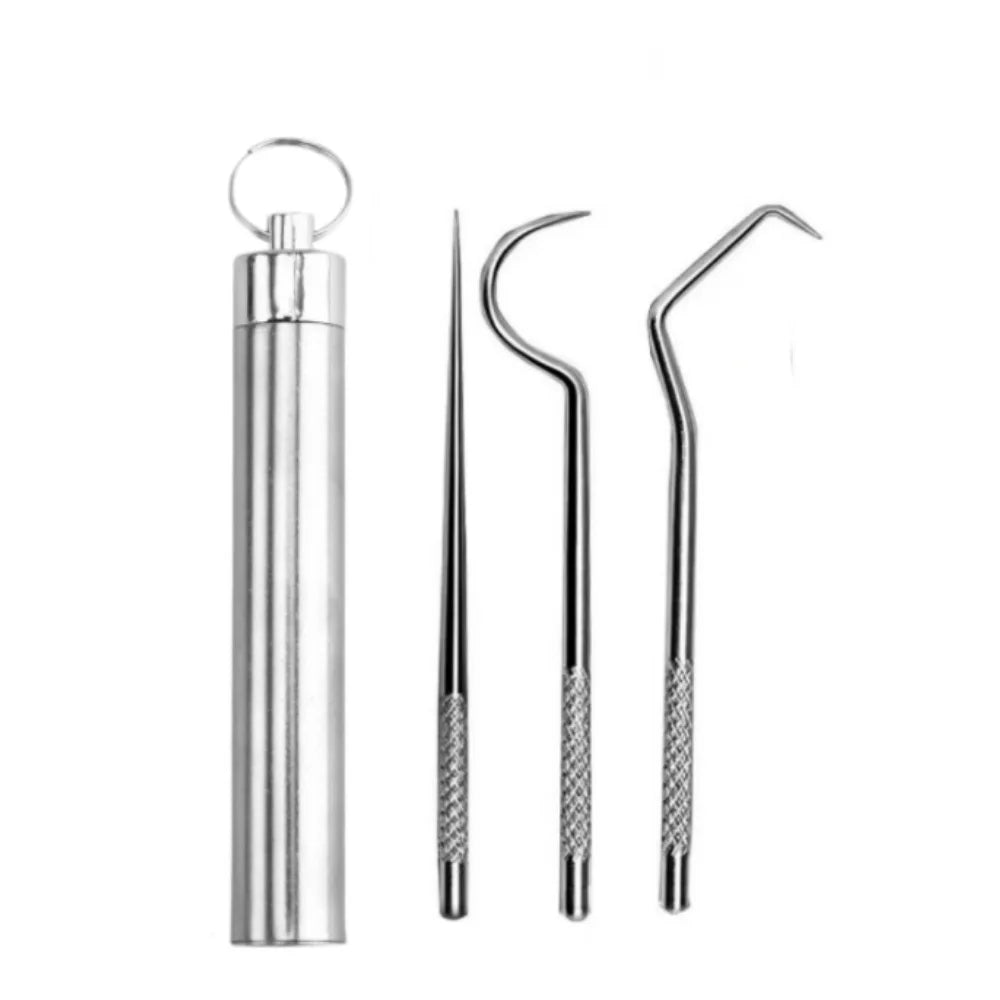 7pcs/set Reusable Stainless Steel Toothpick Set with Toothpick Holder Keychain Design Tartar Removal Tool Oral Clean Oasis Select 3PCS