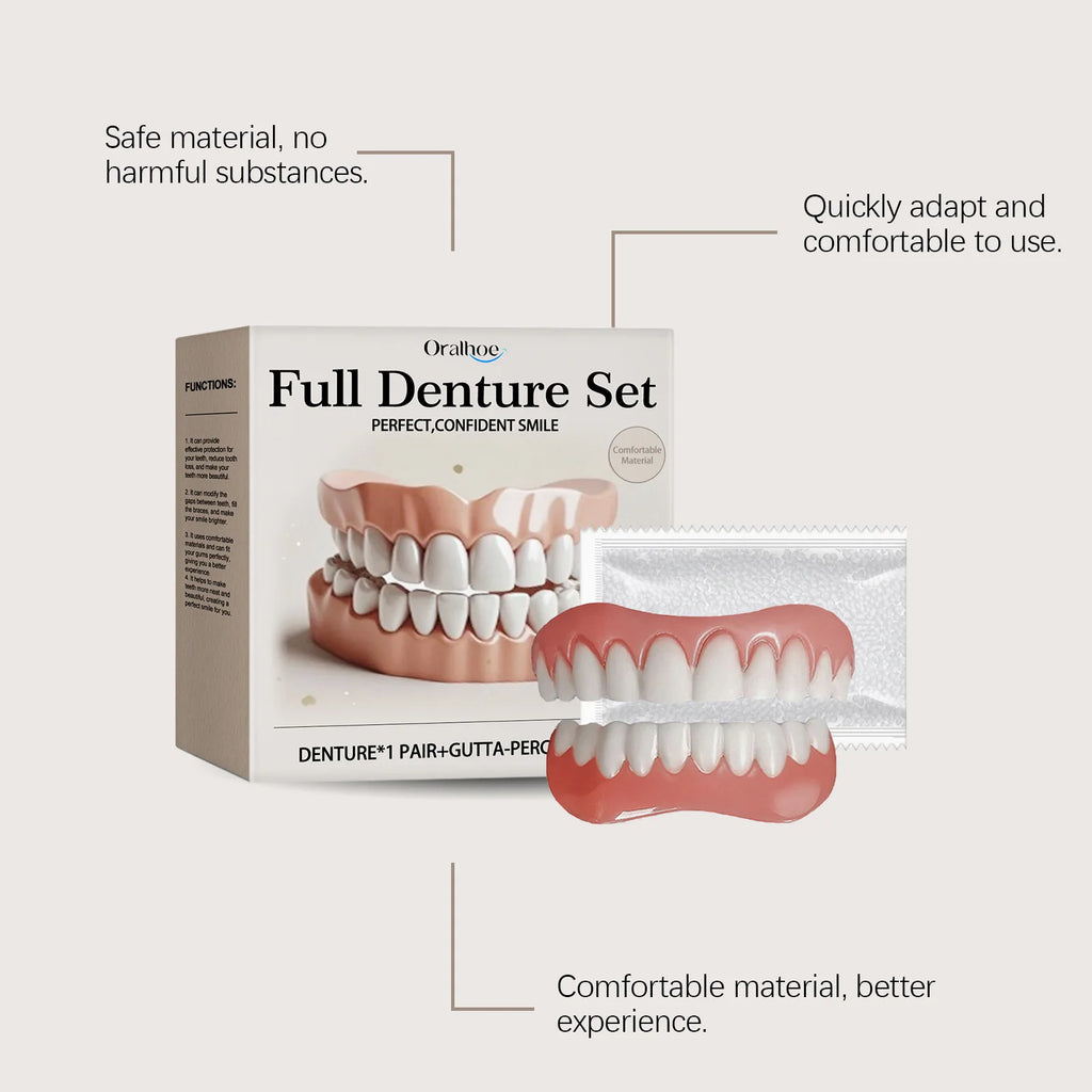 Oralhoe Adjustable Fake Teeth Veneer Kit – Upper & Lower Dentures Cosmetic Denture Kit Oasis Select