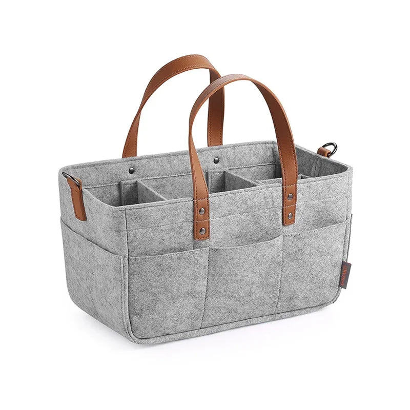 Baby Felt Storage Nursery Organizer Basket Infant Diaper Bag with Handle Caddy Changing Nappy Kids Storage Carrier Large Pocket Oasis Select