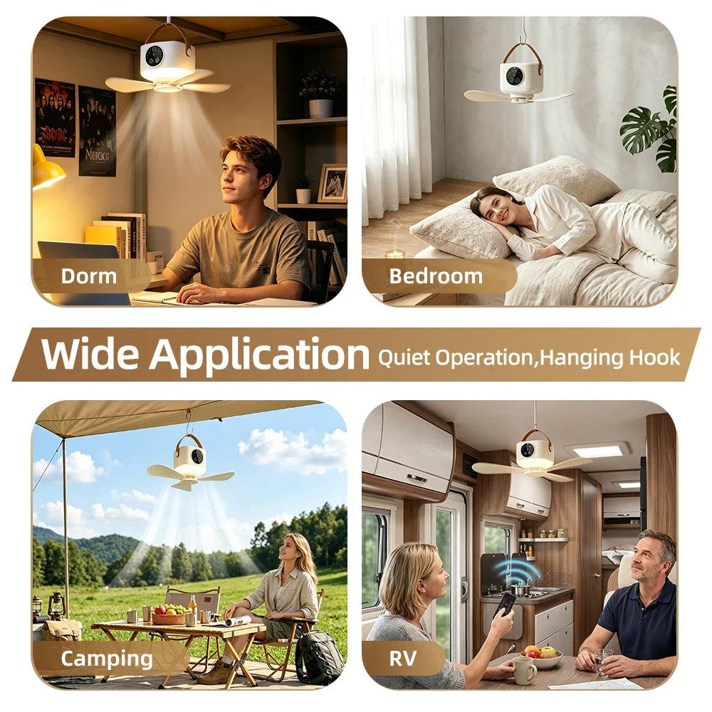 AFDEAL 7200mAh Portable Ceiling Fan – LED, Remote & Timer