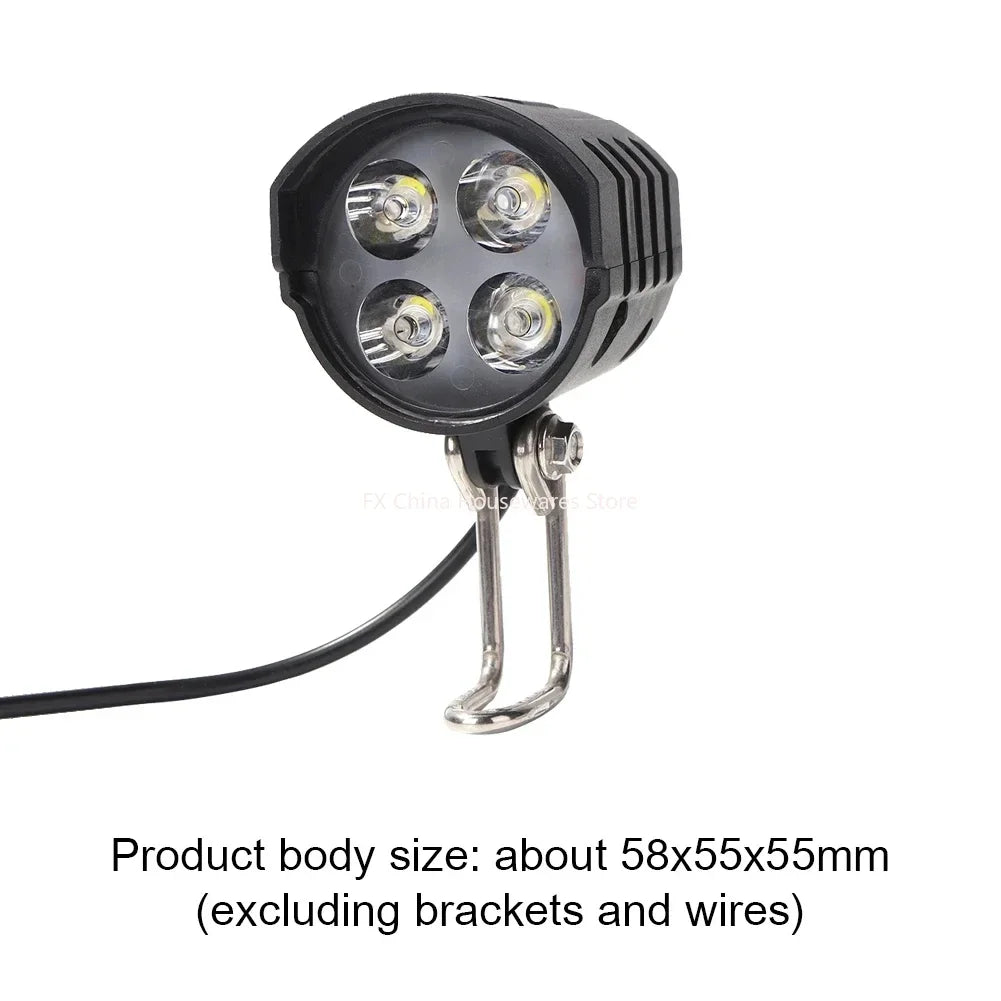 E-Bike Horn Light Electric Bicycle 4 LED Headlight 12W Waterproof 2 in 1 Horn and Light Switch Bicycle Flashlight Oasis Select