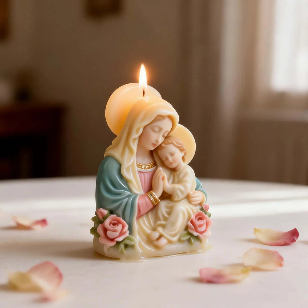 Virgin Mary Baby Jesus Silicone Mold 3D Religious Candle Soap Resin Mold Rose Accents Sacred Heart Easter Christmas Home Decor Oasis Select
