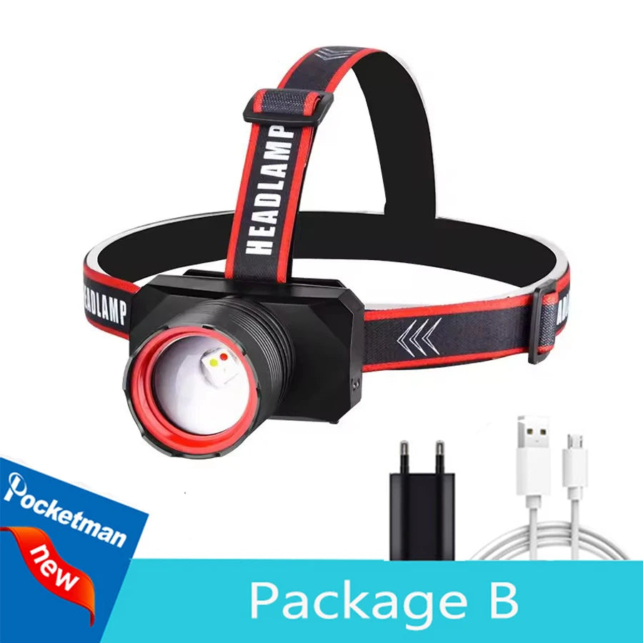 Multifunctional LED Headlamp with Red/White/UV Light 3 Light Source Induction Headlight USB Rechargeable Head Lamp New Arrival Oasis Select Package B