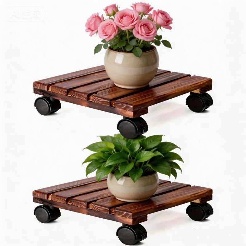 1PC Solid Wood Flower Pot Base with Universal Wheels, Movable Plant Pot Tray, High-Quality Multi-Functional Flower Pot Stand Oasis Select