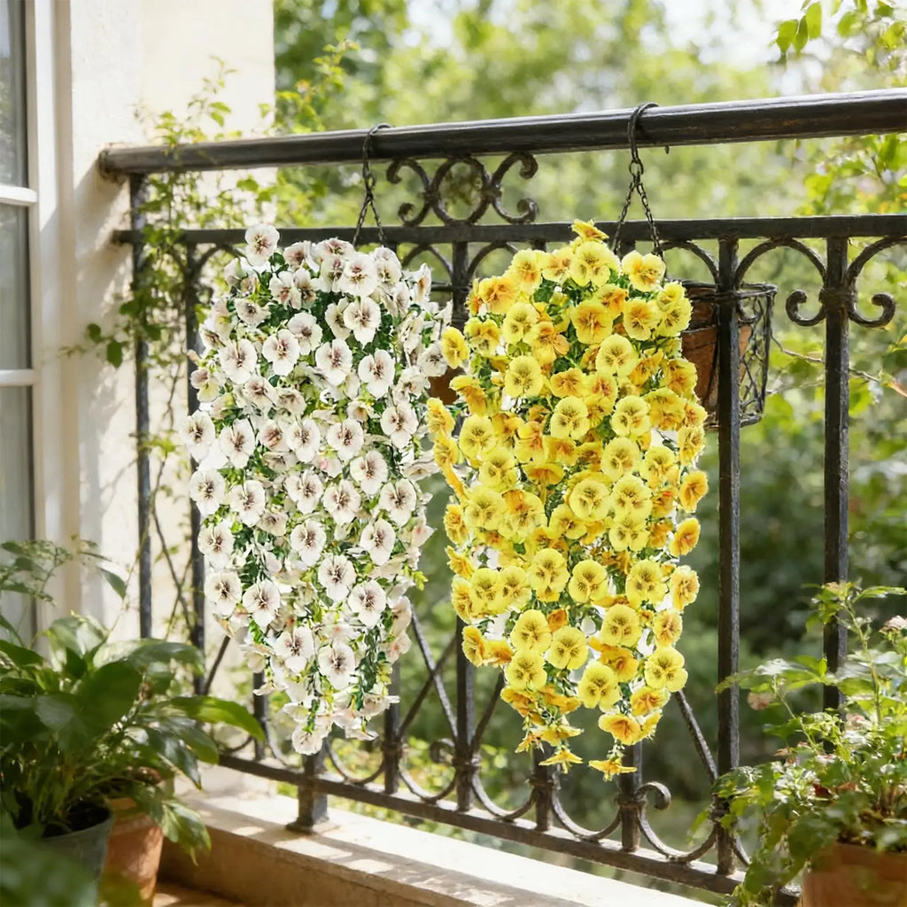 2Pcs Artificial Hanging Flowers Morning Glory Wall Hanging Faux Violet Plants Hanging Flowers Vines For Home Garden Decor Oasis Select