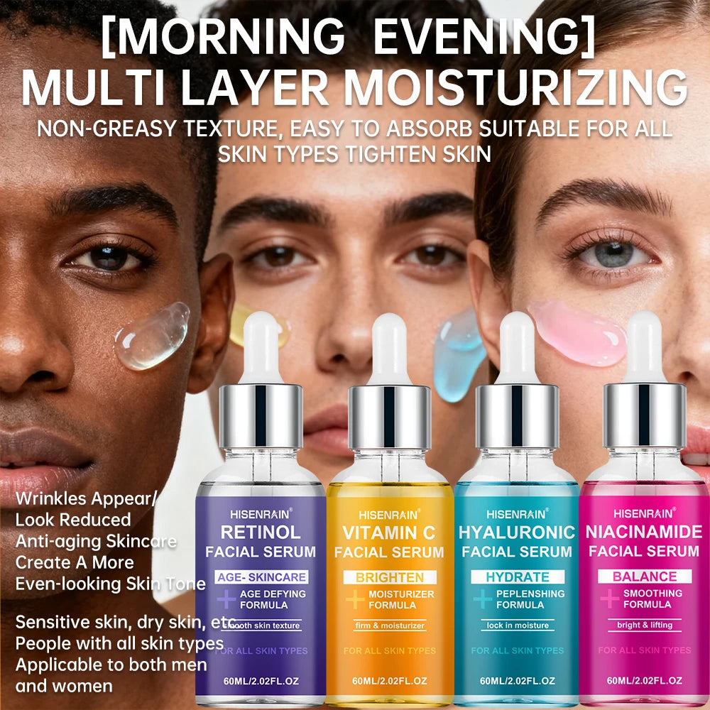 HISENRAIN 4-Piece Face Serum Set – Retinol, Vitamin C & HA Face Serum Set Oasis Select