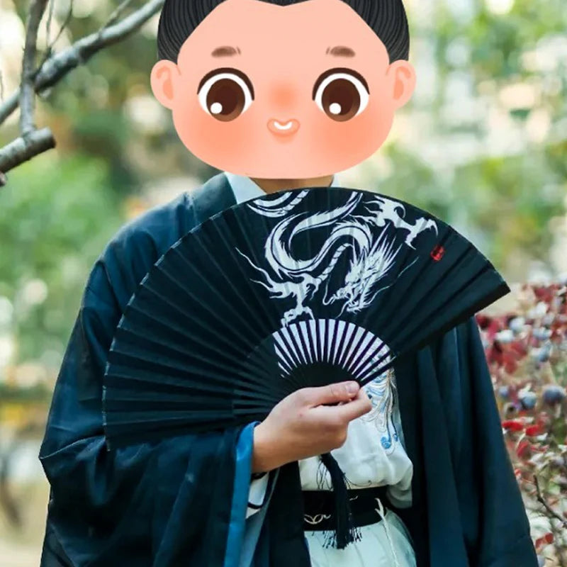 Ancient Folding Fan Black Dragon Fan Chinese Style Summer Hanfu Folding Fan Oasis Select