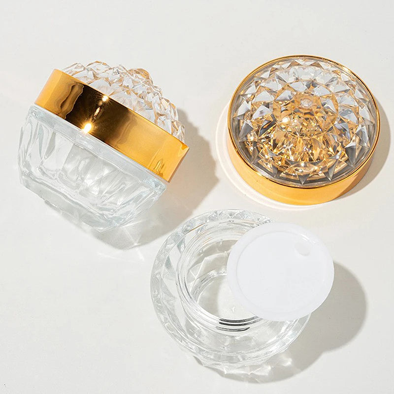 1pcs Luxury Diamond 50g Glass Face Cream Jar With Lid Acrylic Cosmetic Jar Container For Cream Lotion Jars Travel Lotion Bottle Oasis Select