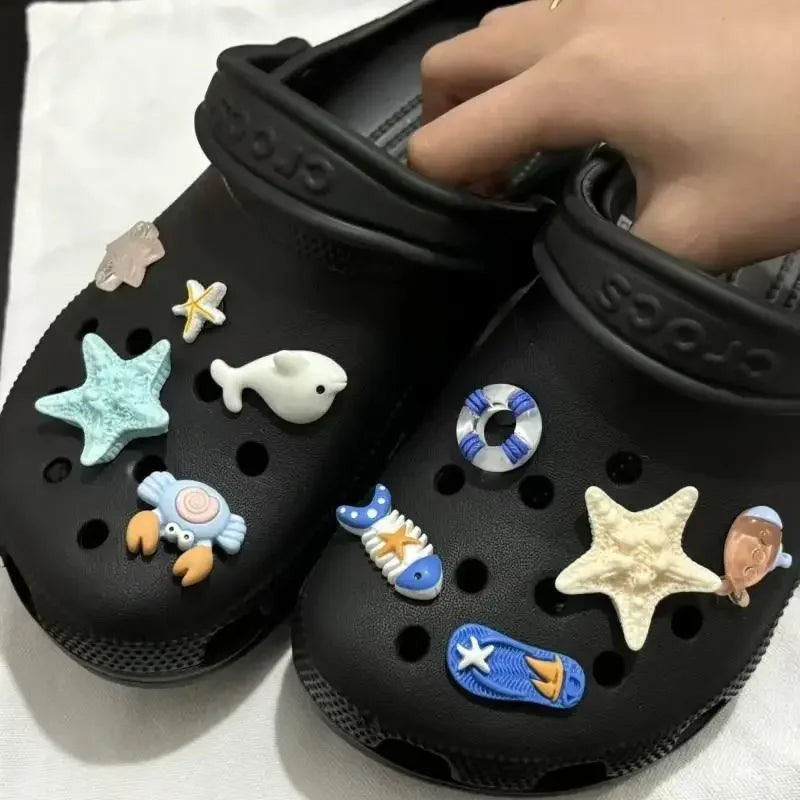 1set Cute Summer Ocean Series Set Removable Simulated Fish Starfish Shoe Accessories DIY Removable Slippers Accessories Gift Oasis Select