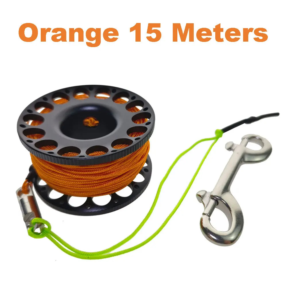 15M 20M 30M Scuba Diving Aluminum Alloy Spool Finger Reel with Stainless Steel double ended hook SMB Equipment Cave Dive Oasis Select Orange Line 15M 1