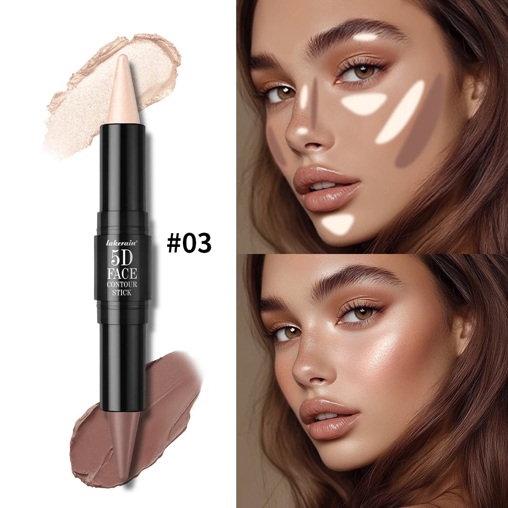 Lakerain 5D Dual-Ended Contour & Highlighter Stick Contour Highlighter Stick Oasis Select 3Wing Pearl and Tan