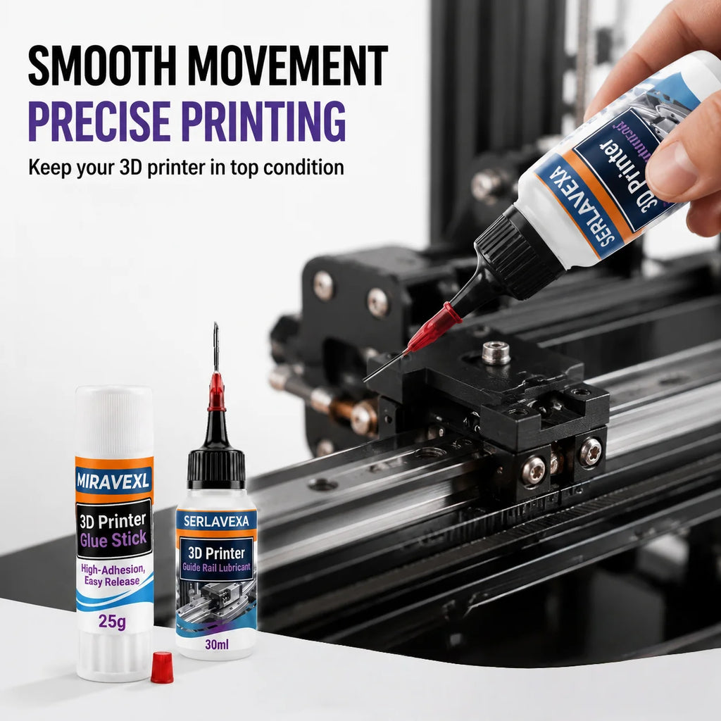 SERLAVEXA 3D Printer Lubricant 30ml and MIRAVEXL Glue Stick 25g Kit, for Smooth Guide Rails, Strong Adhesion, Easy Print Removal Oasis Select
