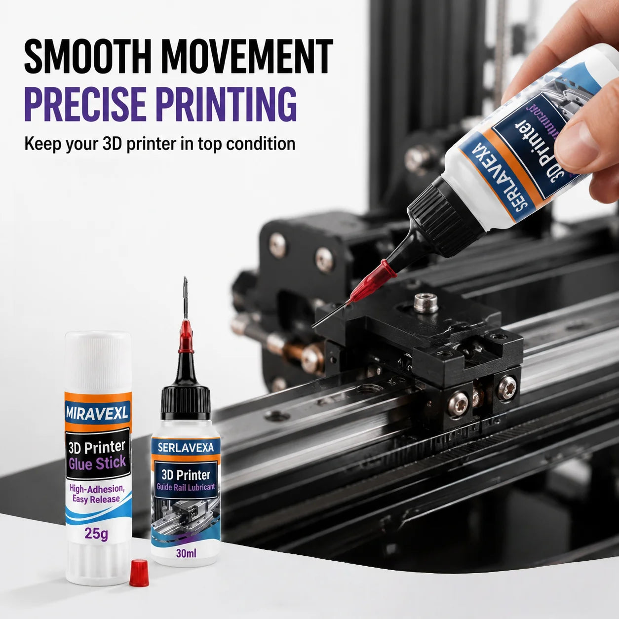 SERLAVEXA 3D Printer Lubricant 30ml and MIRAVEXL Glue Stick 25g Kit, for Smooth Guide Rails, Strong Adhesion, Easy Print Removal Oasis Select