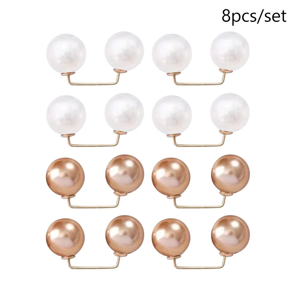3/6/8PCS Double Head Pin Pearl Brooch Adjustable Collar Clip DIY Sewing Waist Fastening Pins Non-Slip Multi-Purpose Oasis Select Style 6