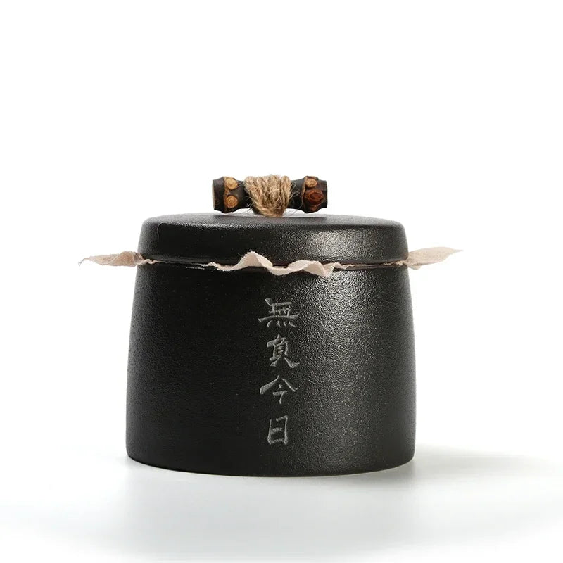 Ceramic Moisture-proof Sealed Tank Tea Caddy Organizer Home Storage Tank retro black ceramic moisture-proof sealed jar Tea Can Oasis Select JAR05