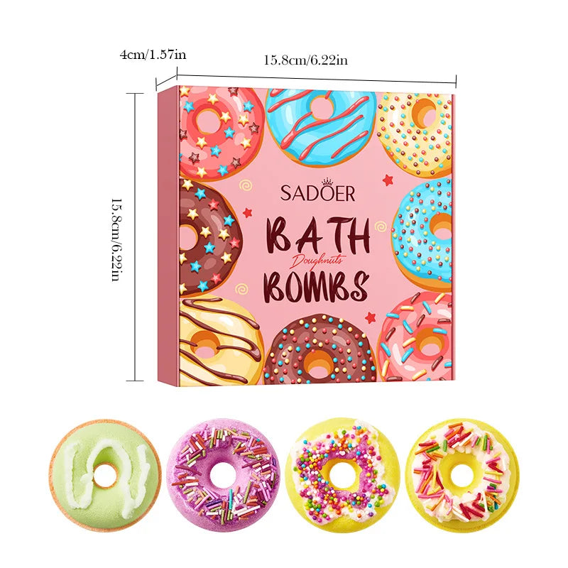 Donut Bath Bombs Set – 4pc Sea Salt & Shea Butter Fizzy Soaks