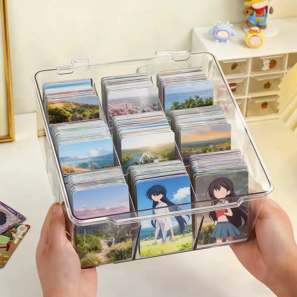 1pc Multifunctional Transparent Black/Transparent Acrylic Card Storage Box with 9 Compartments That Can Hold Over 1500 Postcards Oasis Select