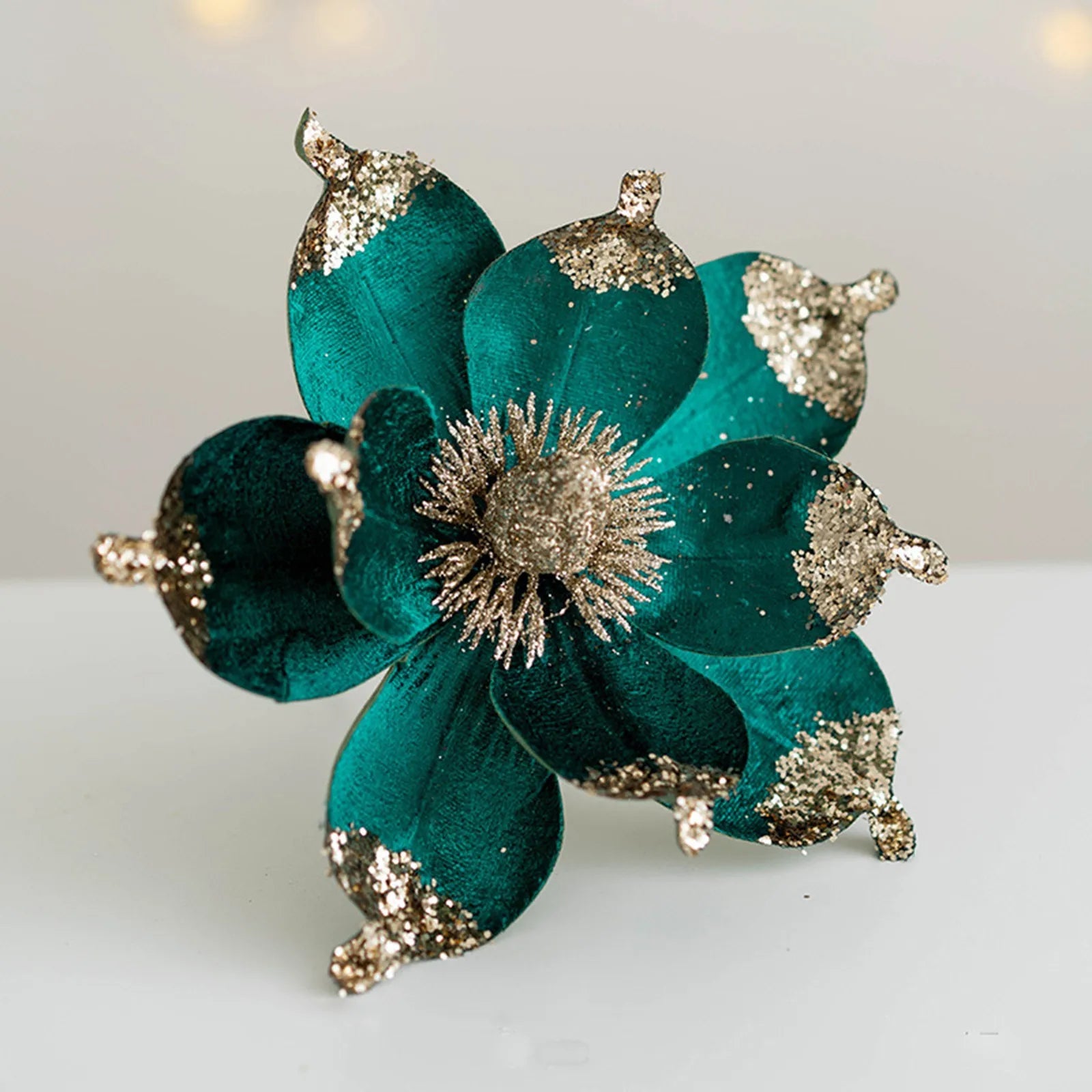 20cm Glitter Magnolia Christmas Flower Pick – Pink Sequin Christmas Flower Pick Oasis Select Dark Green One Size