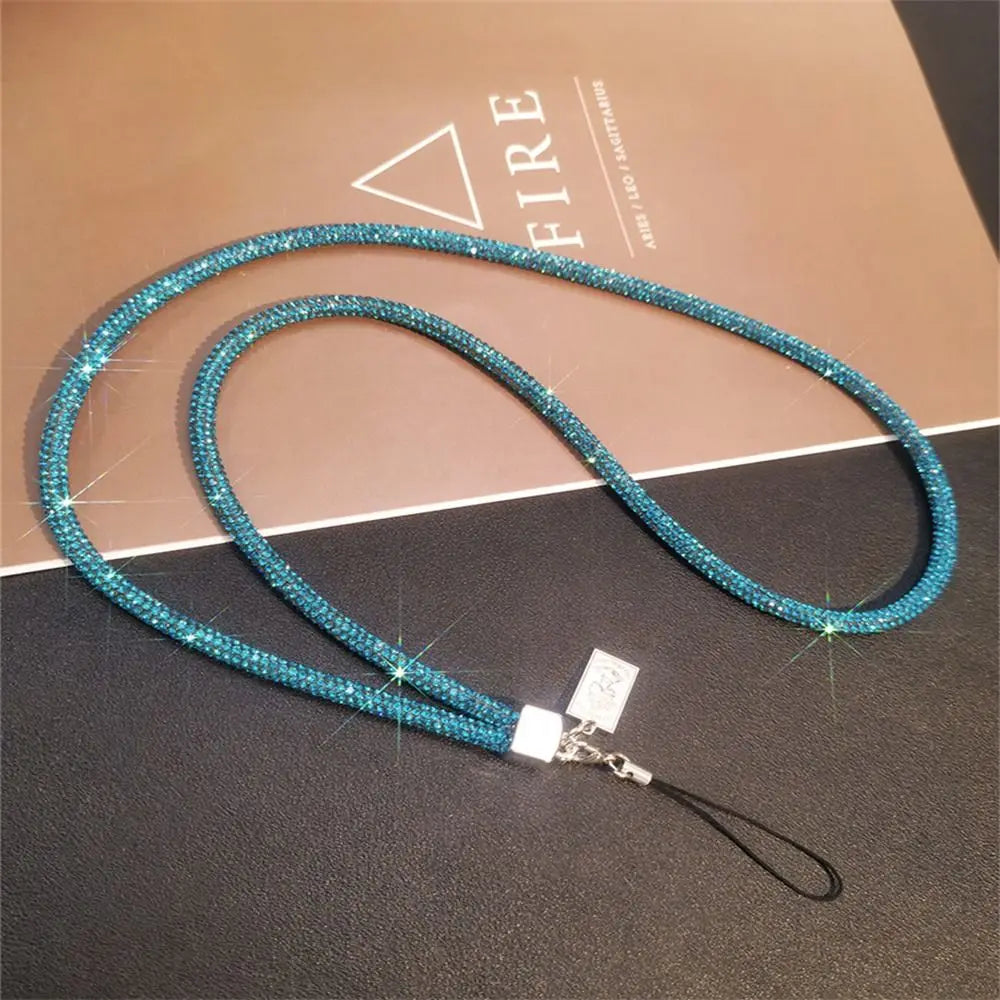 Rhinestone Lanyard Mobile Phone Lanyard Women's Luxury Full Diamond Pendant Long Neck Strap Anti-lost Sling Short Wrist Chain Oasis Select Blue Long