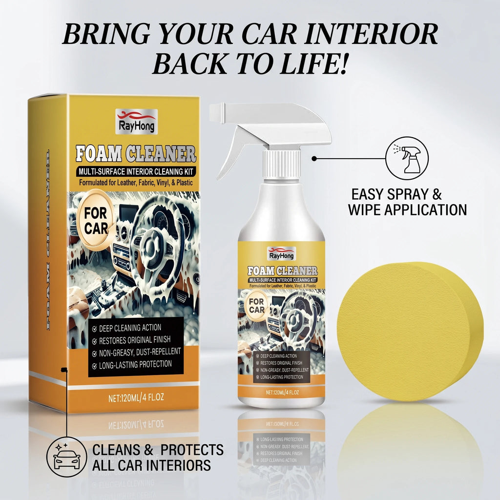 Car Foam Cleaner Spray 120ml with Sponge Stain & Odor Remover for Auto Interior/Exterior, Non-greasy Dust-Free Maintenance Spray Oasis Select