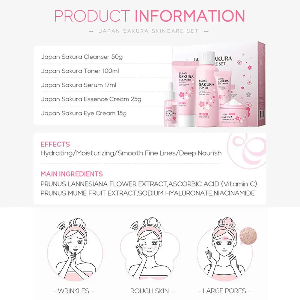 Sakura 5-Piece Skincare Gift Set – Cleanser, Serum & Cream Skincare Gift Set Oasis Select